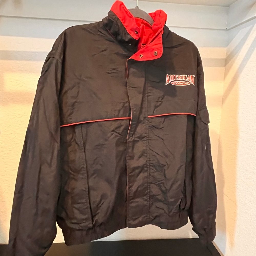 American Rodsmiths Men’s Zip Up Vended Hooded Nylon Jacket Size Small Embroidery